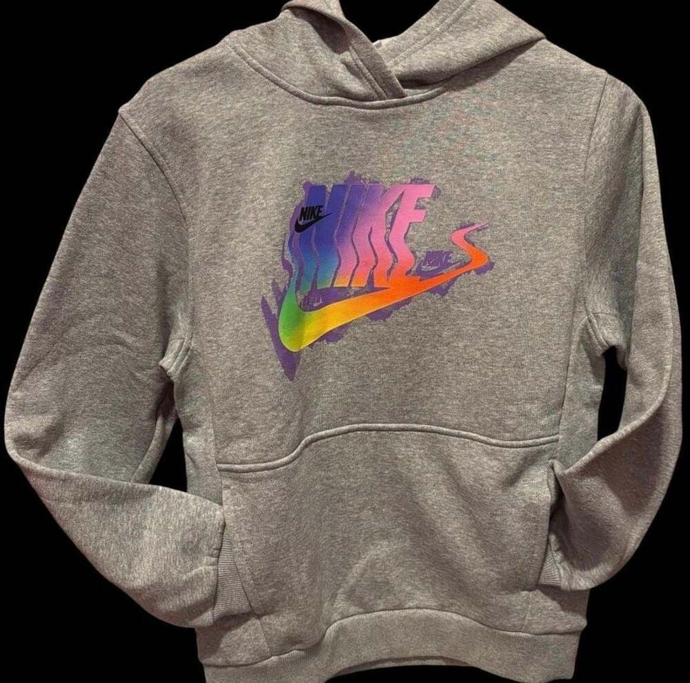 Nike Hoodie Sweatshirt Size XL Gray Rainbow Logo